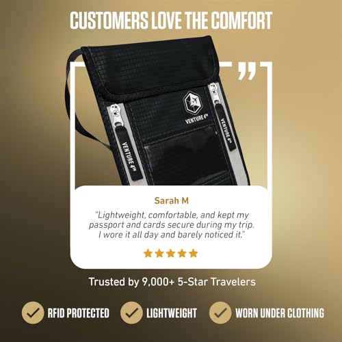 VENTURE 4TH Travel Neck Wallet, RFID Blocking Passport Holder - Black - color: Black