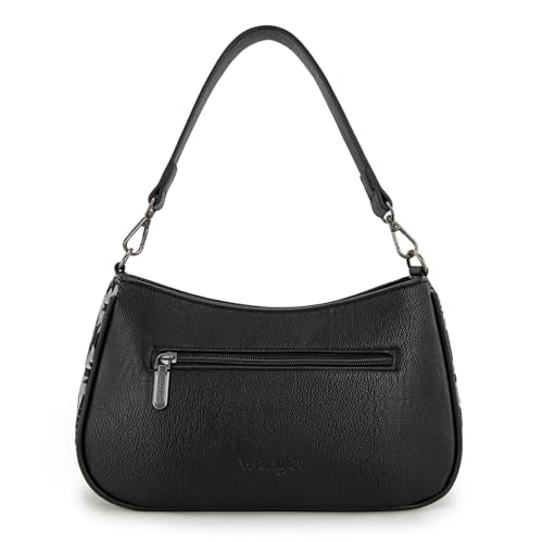 Wrangler Shoulder Bag for Women Western Small Purse Hobo Handbag | Aztec, Underarm Bag, 2 Detachable Straps, Secure Zipper Closure, Back Pocket, Crossbody Bag for dates, travel and everyday - color: Black