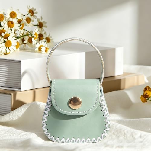 CALFOVERA Guneine Leather DIY Purse Making Kit for Women Cowhide Mini Handbag Coin Bag Sewing Set Handmade Small Purse Crochet Knitting Supplies for Birthday Bridal Wedding Gift(Green) - color: green