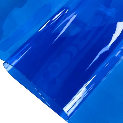 ONEART | Blue Transparent Leather Vinyl, 30 Gauge Solid Color See-Through Waterproof Jelly Faux Leather for Women DIY Handbags Tote, 12" x 48" - color: Blue