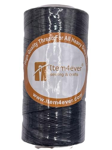Flat Waxed Leather Sewing Threads, 100% Polyester 150D/0.8mm, 295yds All Purpose Hand Sewing Leather Stitching (Black) - color: Black