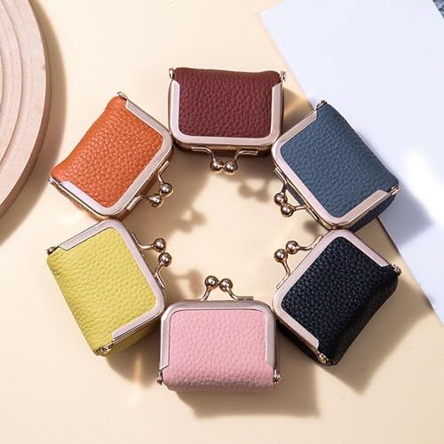 Genuine Leather Mini Jewelry Box & Coin Purse for Women, Travel Jewelry Case with Kiss Lock, Holds Earrings, Rings, Necklace, Bracelet, Coins (Blue) - color: Blue - 2.5in