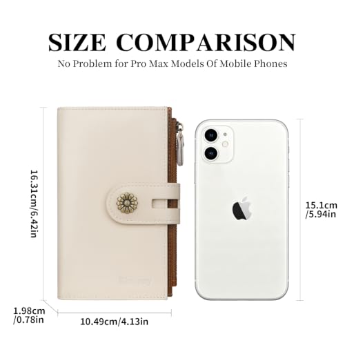 Full Real Leather Trifold Wallet for Women With RFID Blocking - color: a3-whitebrown