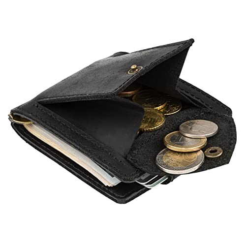 Mens Leather Wallet with Money Clip - ID Window or Coin Pocket - Slim Bifold RFID Blocking - Genuine Thin Minimalist - Gift Idea (Black) - color: Black