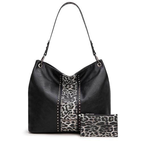 Purses for Women Hobo Bags Slouchy Shoulder Bag Tote Handbags | Stylish for Everyday Use, Zip-top Closure, Back Anti-theft Pocket, 3 Inner Pockets, Comfortable Wide Strap for Dating Errands - color: Z-black Leopard