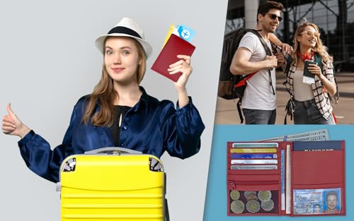 Red RFID Genuine Leather Passport Wallet - color: Red