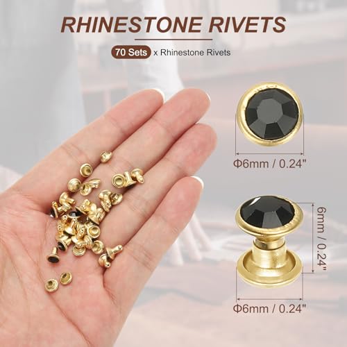 PATIKIL 6mm Leather Rivets, 70 Sets Rhinestone Rivet Studs Double Cap Spikes Rivet for Leather Crafting for Decor Repair DIY Clothing Belts Bags Shoes, Black Gold Tone - color: Black, size: 6mm