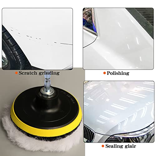9PCS 4" 6 Inch Wool Polishing Buffing Pad Kit,Polishing Buffing Wheel for Drill Buffer Attachment with 5/8"-11 Drill Adapter Assortment Kit for Car Body Repair Polishing and Waxing