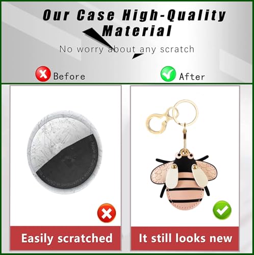 BORKUANA PU Leather Keychain holder Protective Case Compatible with AirTag - color: Bee
