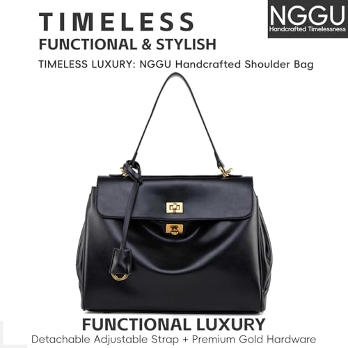 Suede & Leather Tote Bag for Women,Soft Leather Shoulder Handbags for Ladies,Satchel Purse for Travel Work - color: M Black & Gold Clasp