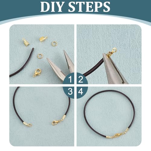 PH PandaHall 200pcs Fold Over Cord Ends, 18K Gold Plated Crimp Beads Leather Ribbon End Clasp Tips Brass Crimp End Tips Jewelry Connector for DIY Jewelry Making Bracelet Necklace, 7.5x2.5mm