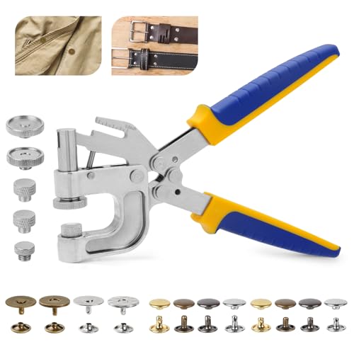 Leather Rivets & Magnetic Snaps Fastener Kit, 160 Sets Double Cap Rivets and 20 Sets Magnetic Buttons with Installation Pliers Tool, for Leather, Purses, Bags, Belts, Boots Repair(Blue-Yellow Handle) - color: Blue Handle