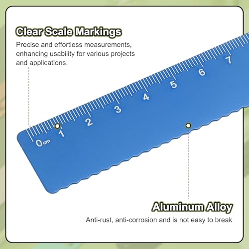 HARFINGTON 3pcs Straight Ruler 20cm Metric Metal Aluminum Alloy Measuring Bookmark Clip Rulers Scale Tool for Measure Study Reading Classroom Office, Blue - color: Blue, size: 20cm