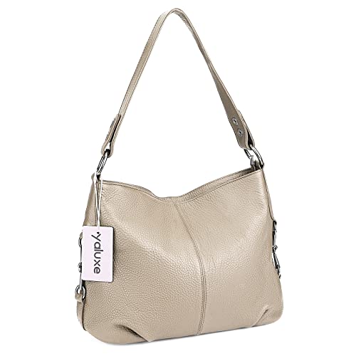 YALUXE Women's Real Leather Shoulder Bags Hobo Handbags Purse Crossbody Bag - color: 2 Apricot