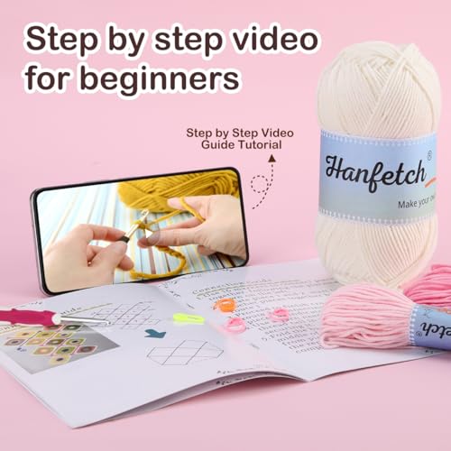 Hanfetch Crochet Kit for Advanced or Intermediate Beginner, Step by Step Video Tutorial and Detailed Guide Instruction DIY Craft Supplies for Adult and Kid with Complete Kit for Granny Square Tote Bag - color: Green