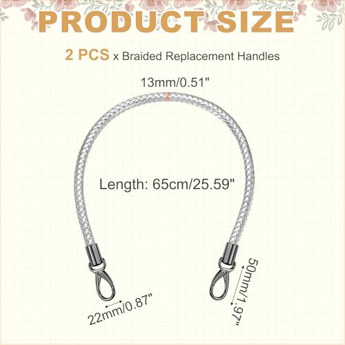 MECCANIXITY Braided Purse Strap, PU Leather Purse Strap Handle Replacement for Handbag Tote Underarm Bag Making - color: Silver