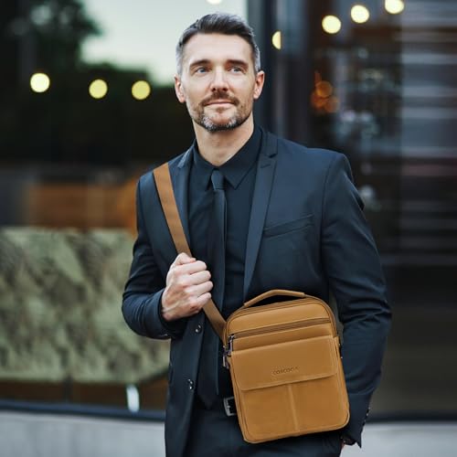 Men's Leather Crossbody Shoulder Bag - Messenger Satchel Travel Handbag - color: Brown-b