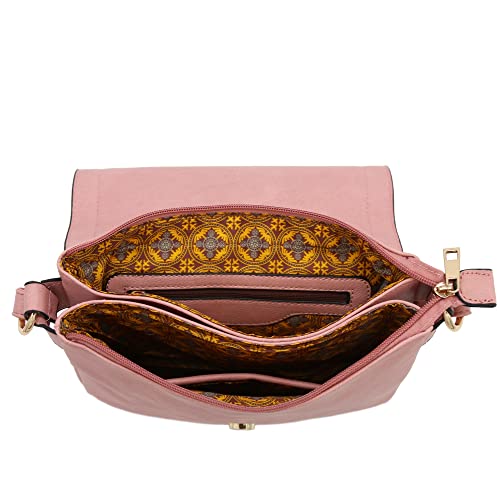 ALYSSA Double Compartment Large Flapover Crossbody Bag - color: Dusty Pink