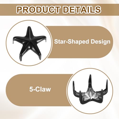 uxcell 100Pcs Metal Star Studs Claw, 10mm 5-Claw Punk Studs Rivets Spikes Nail Head Leather Rivets for DIY Crafts Clothing Leathercraft Bag Shoes, Black - color: Black, size: 10mm