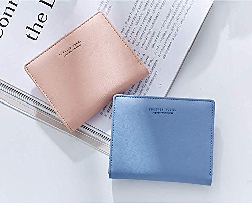 Women Wallets Small Bifold Leather Pocket Wallet Ladies Mini Short Purse - color: Blue