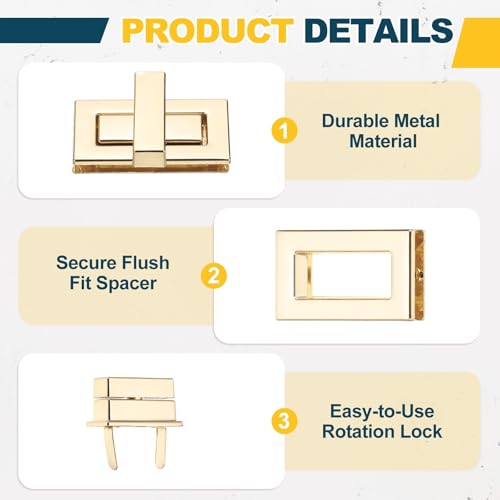 M METERXITY 4Pcs Purse Twist Lock (1.73 x 0.87 Inches, Light Gold/Bronze)- Rectangular Purse Closure Twist Turn Lock Clasp Metal Clip Hardware Apply to DIY Handbag/Purse/Wallet/Leather Craft - color: Light Gold/Bronze, size: 1.73 x 0.87"