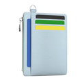 Hancynir Minimalist Slim Wallet Women Credit Card Holder, RFID Small Cute | Zipper Pocket Wallet, Thin Travel Coin Purse, Ladies Women Gifts, Key Chain Card Case, 6 Card Slots, ID Window, PU Leather - color: 01-Lichee Blue