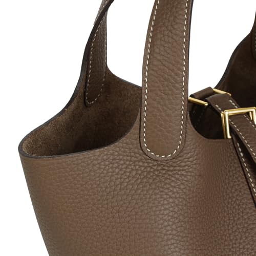 Genuine Leather Bucket Bag with Shoulder Strap, Organizer Insert & Silk Scarf for Women Handbag Tote Bag - color: Elephant Gray-gold