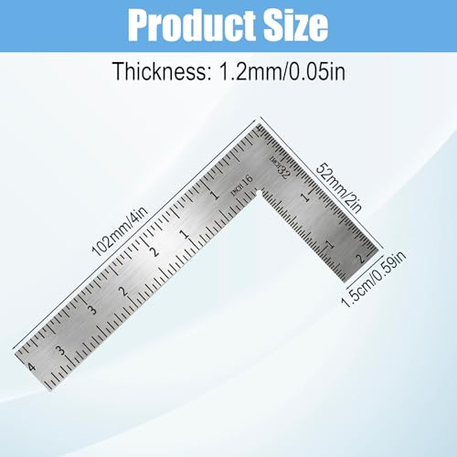 4 x 2in Stainless Steel L Shaped Ruler, Framing Square Rulers - size: 4 x 2in