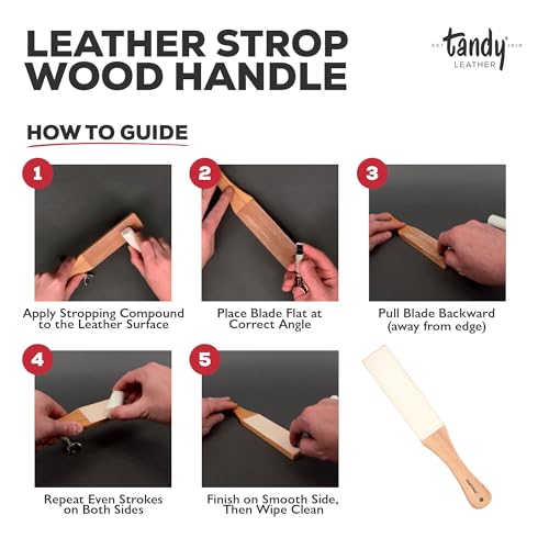 Tandy Leather Craftool Leather Strop - with Wood Handle for Knife Sharpening and Edge Alignment - Dual Sided Polishing Surface for Maintaining Blade Edge