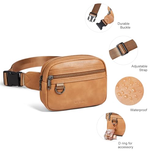 Leresas 2L Fanny Packs for Women Cross Body Belt Bag Vegan Leather Chic Waist Pack Crossbody Waist Bag Travel Running Tan - color: Light tan