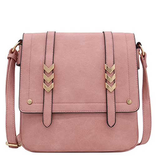 ALYSSA Double Compartment Large Flapover Crossbody Bag - color: Dusty Pink