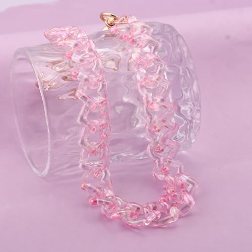 Acrylic Purse Chain, Transparent Heart Bag Charms Handbags Strap | Multicolor Pink Heart, Chunky 12.4 Inch Purse Extender, Bag Accessories for Women, Keychain & Pants Chain Gift - color: Pink Purse Chain