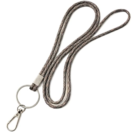 GENIQUE leather lanyards for id badges, key leather lanyard, 21 inch length lanyard leather for keys, id badges, flash drive - color: Grey Distressed