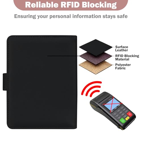 HOTCOOL Passport Holder Travel Essentials Airplane & Cruise Essentials Ship Leather Wallet Cover Case RFID Blocking Women & Men Vacation Travel Accessories Gifts Deals, Litchi - Black - color: A Litchi Black