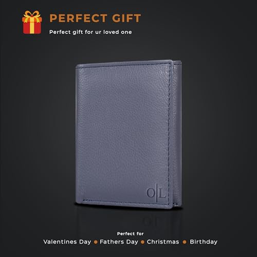Trifold Leather Wallet for Men - RFID Slim Minimalist Front Pocket 6 Slots - color: Nappa Navy