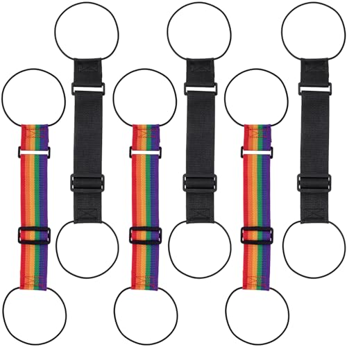 6 Pcs Multi Use Strong Luggage Connector Straps, Adjustable Luggage Strap Bungee for Suitcase Handle, Flexible Luggage Straps for Multiple Suitcases Travel (Rainbow, Black)