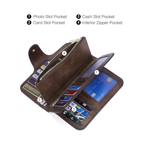 CLUCI RFID Wallet for Women Bifold Wallet with ID Window | Multiple Card Holder, Gifts for Women Birthday - color: Oil wax Two-toned Coffee