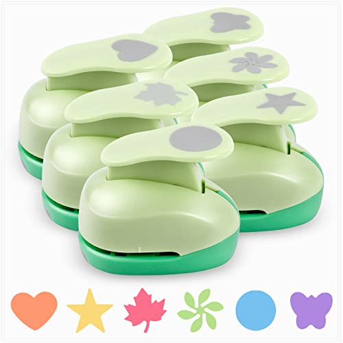 UCEC Paper Punches for Crafting, 1 Inch Craft Puncher, 6 Pcs Hole Punch | Shapes Cutters for Paper Craft Heart, Circle, Star, Butterfly, Maple Leaf, Flower Punch Sets for DIY Projects Scrapbook - style: 6 Diffrent Shapes Set 2