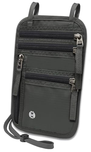 Sizobi Neck Wallet for Traveling Women Men, RFID Blocking Passport Holder - color: Dark Gray