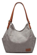 Worldlyda Women Canvas Hobo Purse Multi Pocket Tote Shopper Shoulder Bag Casual Top Handle handbag with Embroidery Ethnic - color: Be06grey