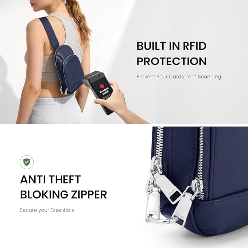 befen Genuine Leather Sling Bag for Women, Anti Theft Crossbody Chest Bags | Leather Fanny Packs for Travel with RFID Card Slots for Daily Travel - color: Navy Blue