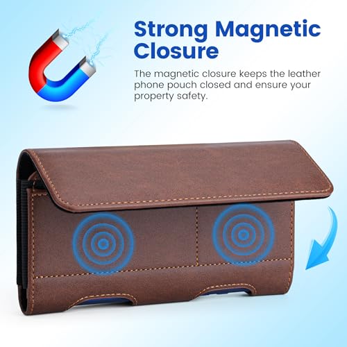 Mopaclle Leather Phone Holster with Heavy Duty Metal Belt Clip and Card Holder, Compatible with iPhone 17/16/15/14/13 Pro Max,17 Air and Galaxy S26/S25/S24/S23/S22 Plus and FE - Brown - color: 01-Leather- Brown, size: L(6.5x3.5x0.6)
