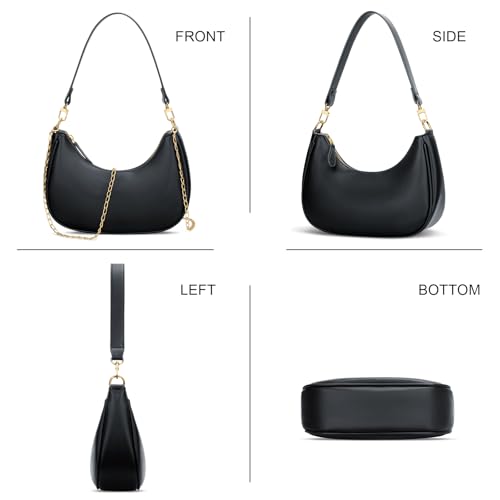 KKXIU Small Shoulder Bag for Women Mini Clutch Purses Cute Hobo Handbags | Classic Trendy Retro Underarm Crossbody Bag with Detachable Straps, Vegan Leather, Zipper Closure - color: Black