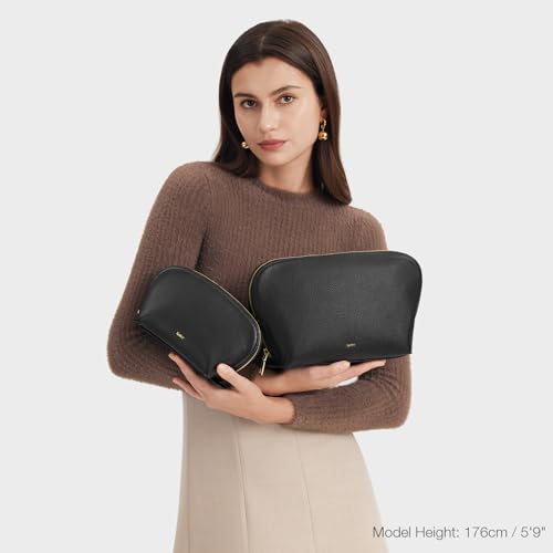 Kattee Leather Makeup Bag Set for Women, 2 Pack, Black - color: Black, size: 2-Pack, Medium+Large