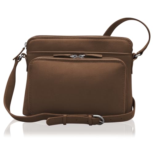 ili New York Genuine Leather Crossbody Bags for Women - Premium RFID Blocking Shoulder Bag Organizer with Adjustable Strap - color: Toffee