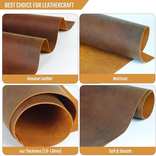 Toprank Leather Sheets for Crafts 24"x12" Precut Full Grain Cowhide (1.6mm) Square Piece, Camel - color: Camel, size: 24"x12"