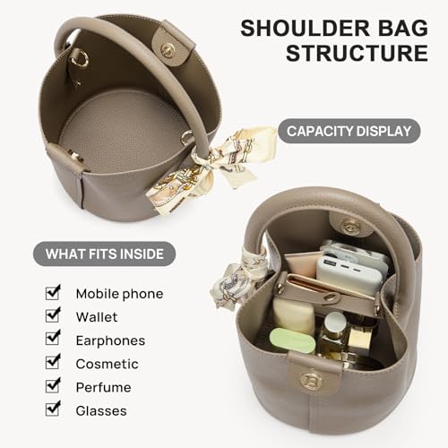 BOSTANTEN Small Crossbody Bags for Women Vegan Leather Purse Bucket bag | Removable Shoulder Strap, Mini and Cute, With Silk Scarf, Designer and Trendy, Soft Casual for Everyday Travel - color: Camel Brown