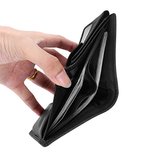 Trifold Billfold RFID Blocking Cowhide Leather Wallet for Men 10 Card Slots 2 ID Windows with Coin Pocket - color: Black