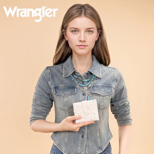 Montana West X Wrangler Women's Wallets Card Cases & Money Organizers Small Card Hoder Minimalist Slim Bifold Wallet and Zipper Coin Pocket WG216-W065LTN - color: Pure White Daisies
