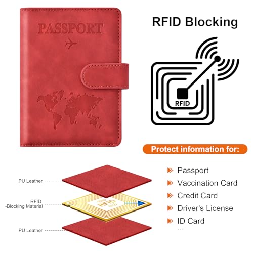 Eoehro Passport Holder for Travel Essentials, Passport Wallet Cover Case for Travel Must Haves Accessories,Passport Book Holders for Women and Men(red) - color: red, style: Magnetic Clasp